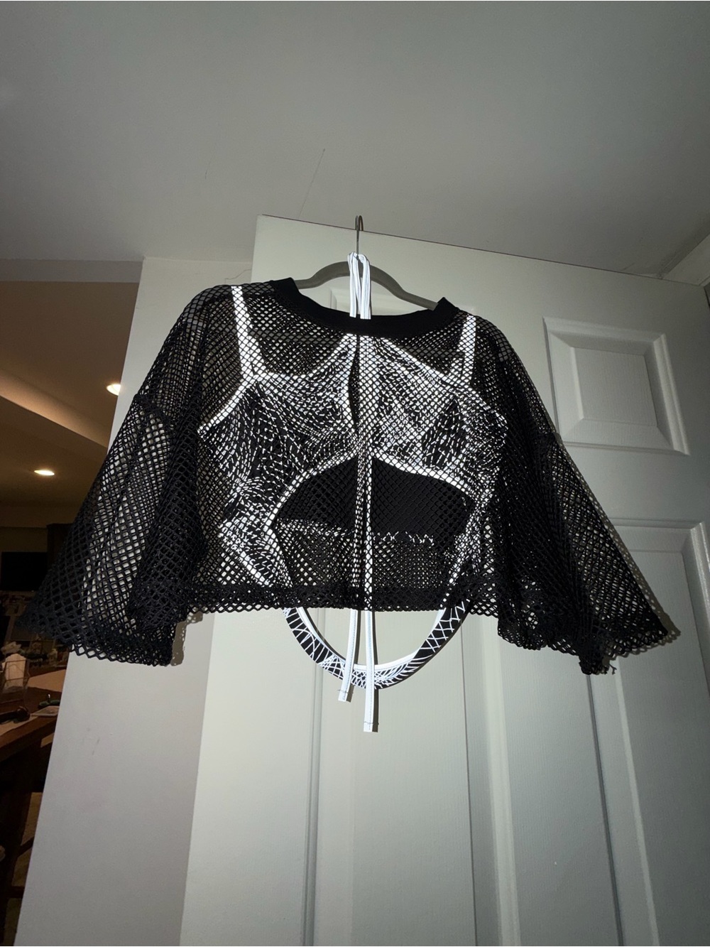 iHeartRaves Black Fishnet Crop Top + Silver Reflective Crop Top